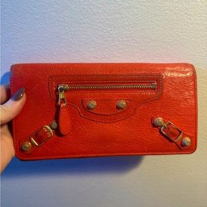 Balenciaga Agneau Giant 12 Hold Harfware Wallet in Orange